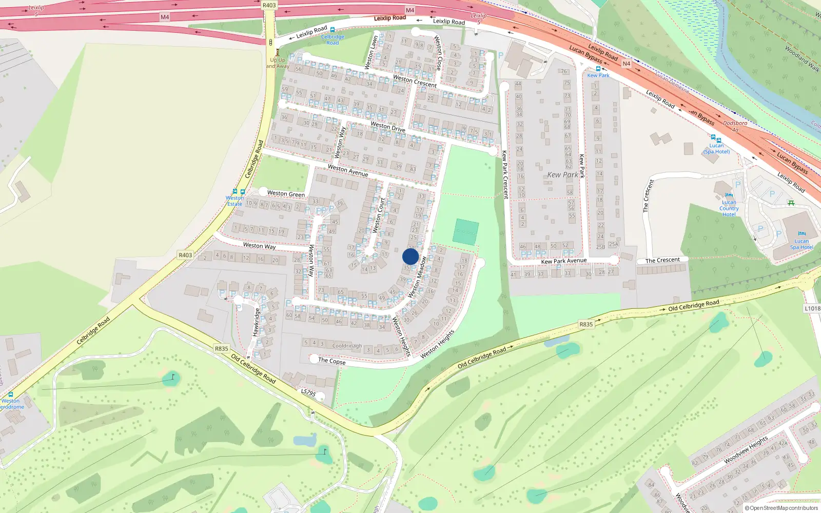 Overhead map showing the location of 31 Weston Meadow, Lucan