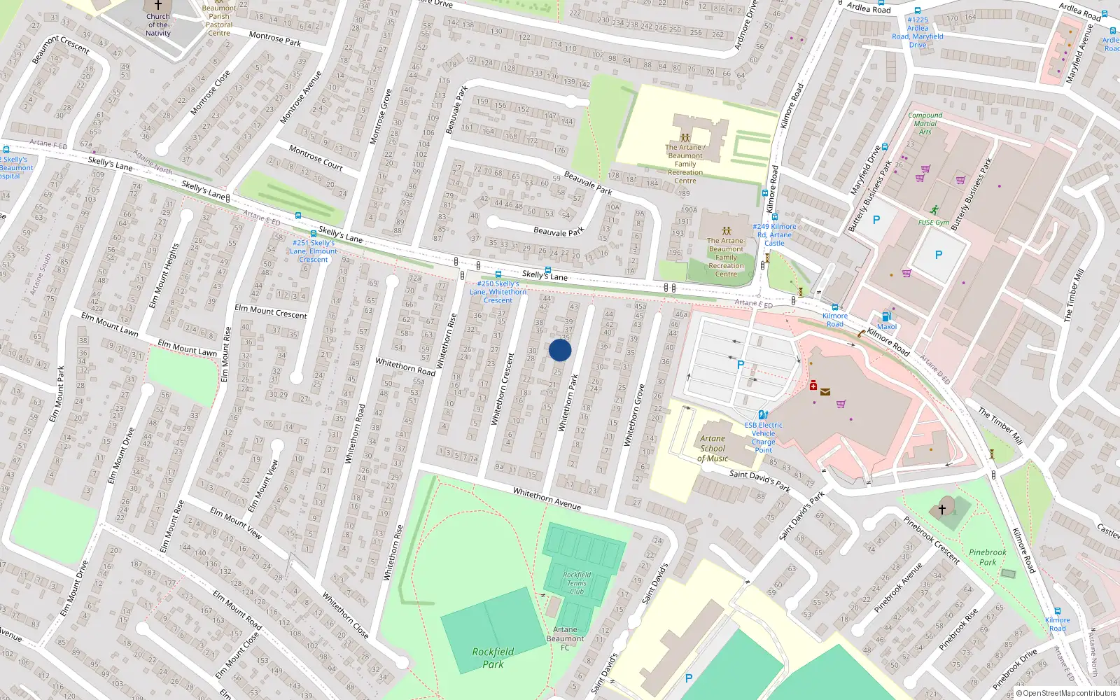 Overhead map showing the location of 31 Whitethorn Park, Artane, Dublin 5