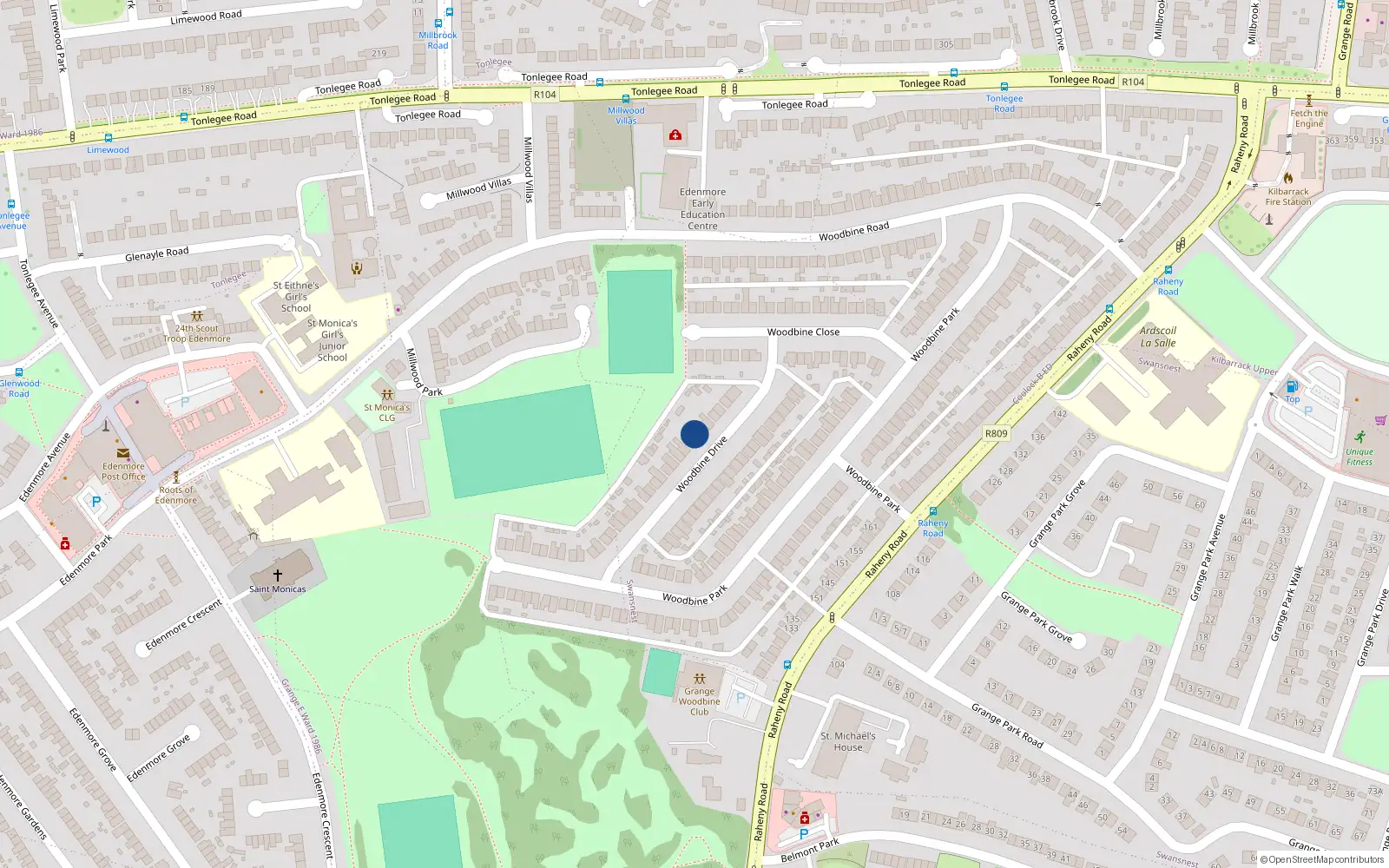 Overhead map showing the location of 31 Woodbine Drive, Dublin 5