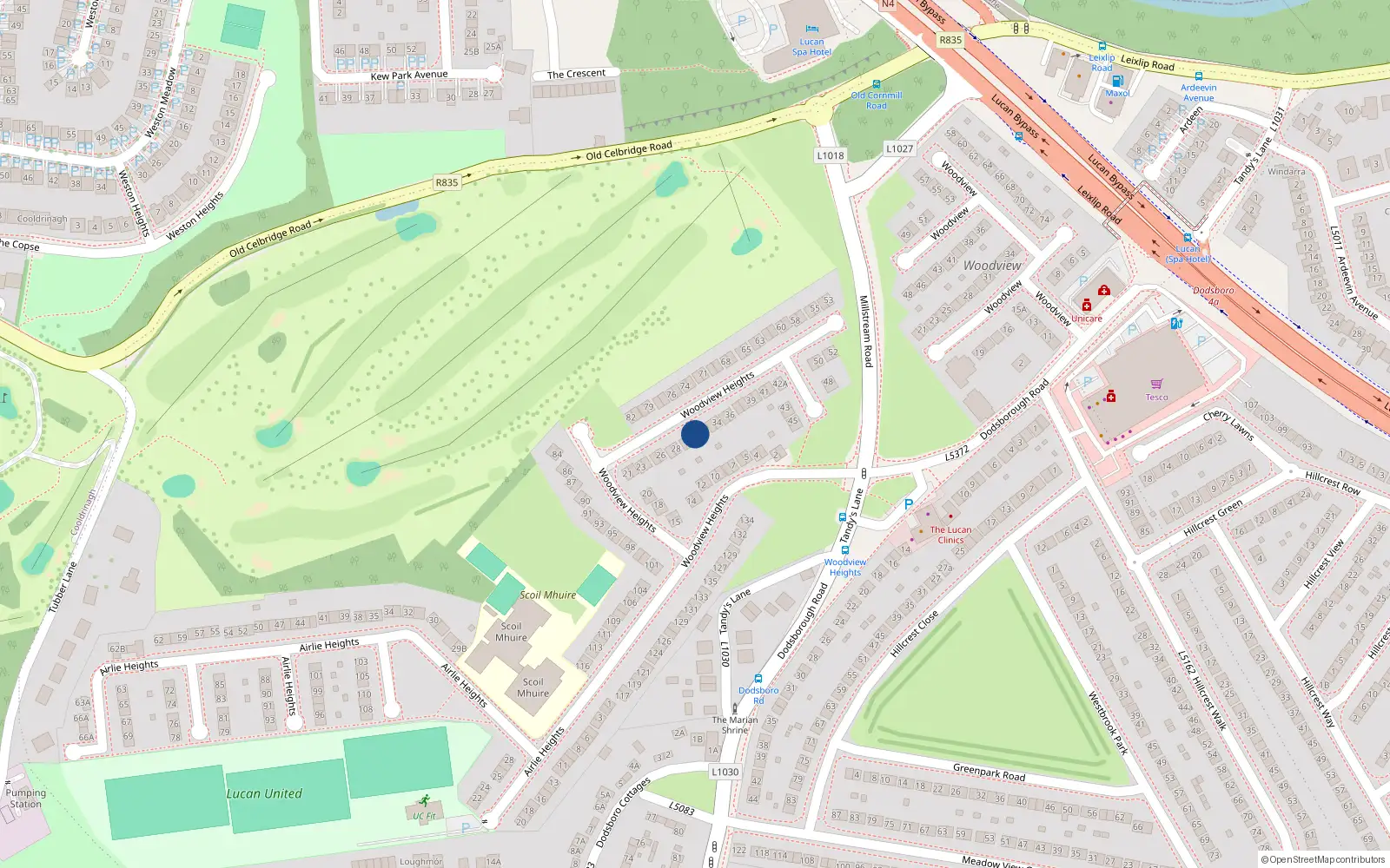 Overhead map showing the location of 31 Woodview Heights, Lucan