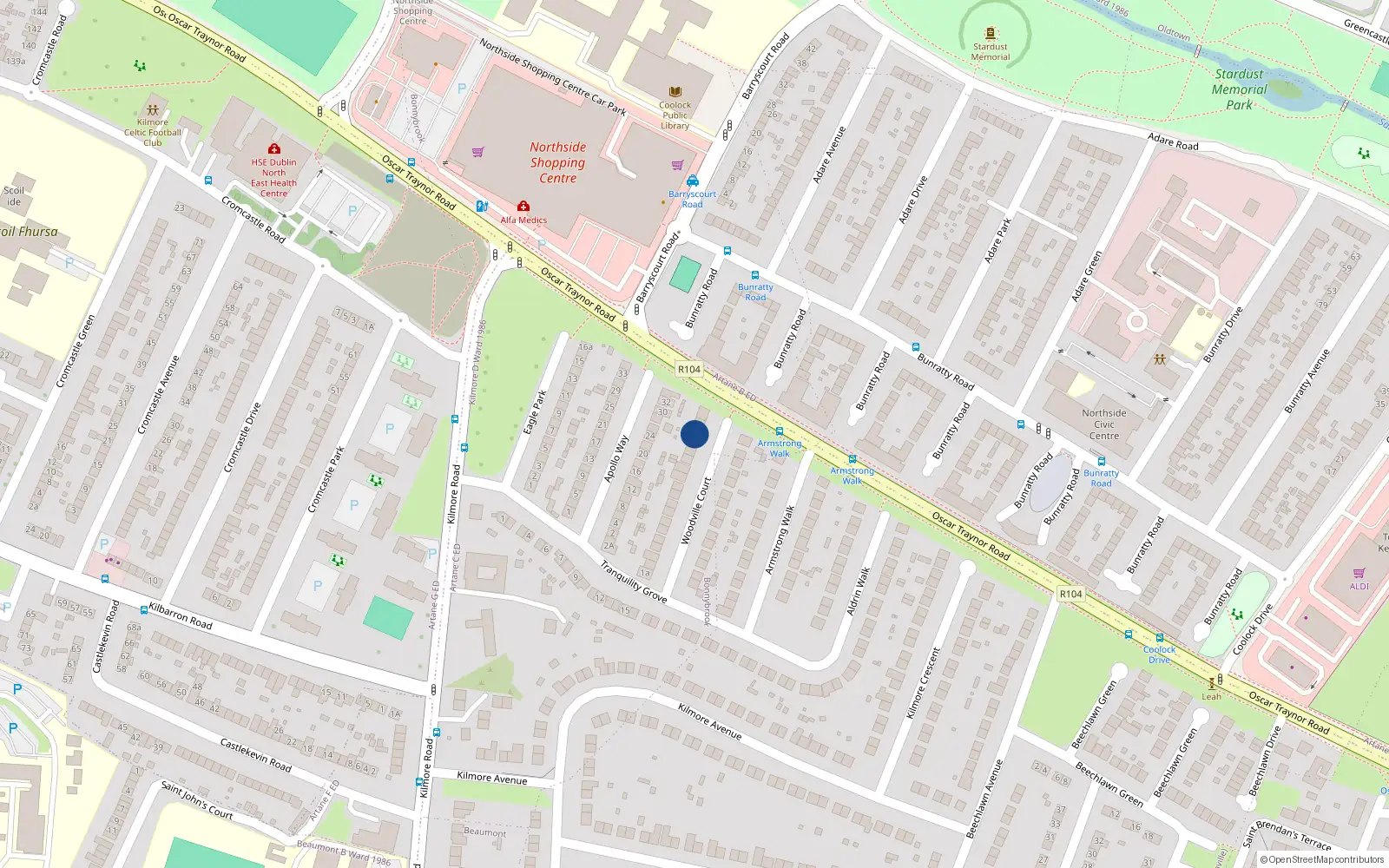 Overhead map showing the location of 31 Woodville Court, Coolock, Dublin 17