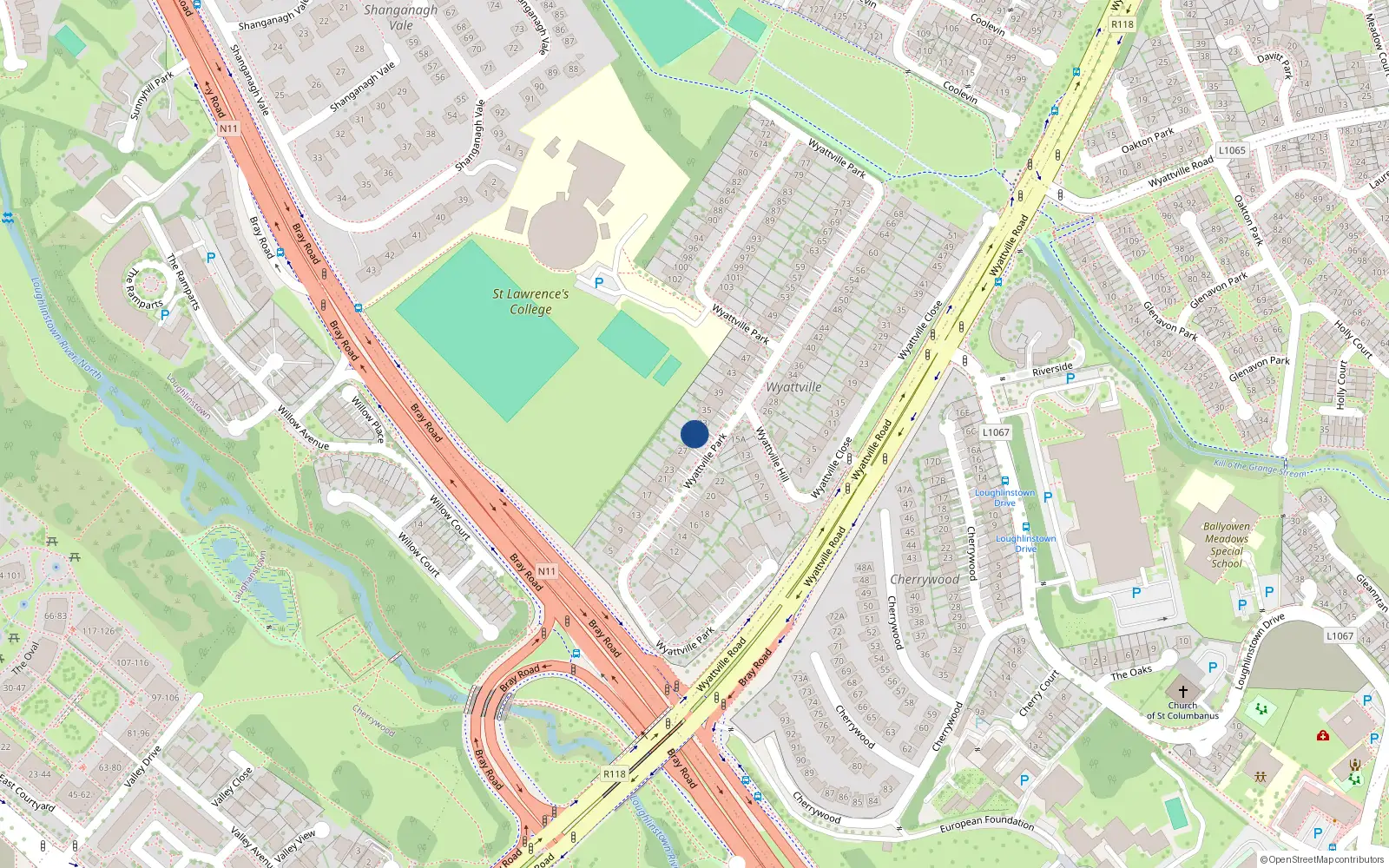 Overhead map showing the location of 31 Wyattville Park, Dun Laoghaire