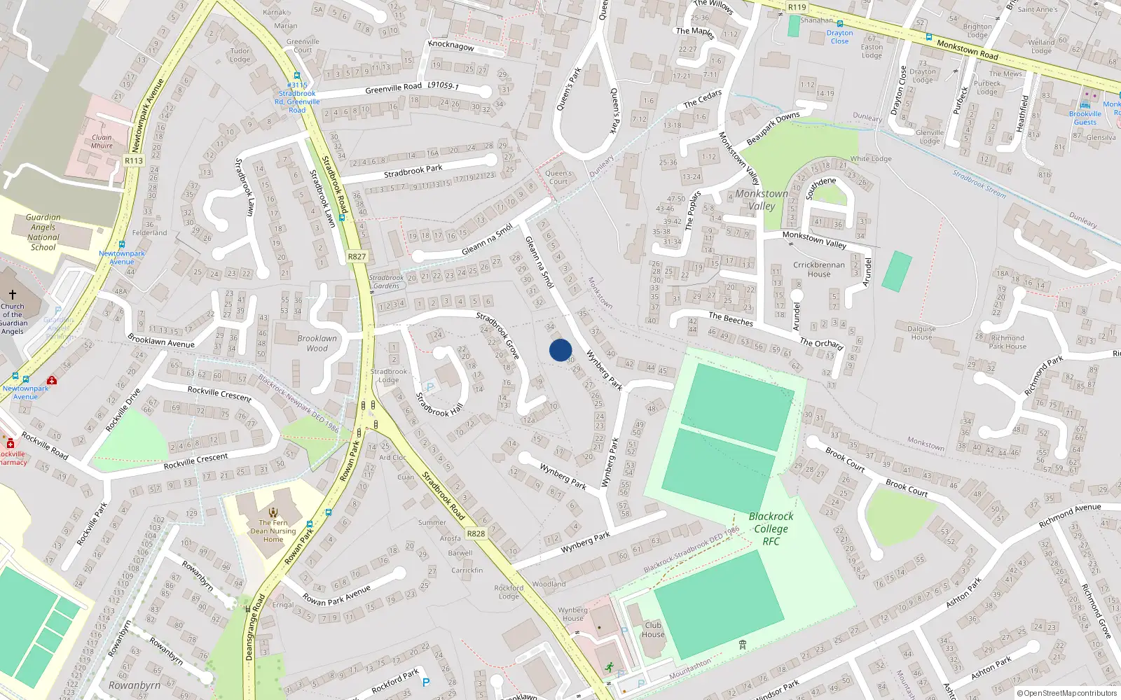 Overhead map showing the location of 31 Wynberg Park, Blackrock, Dublin