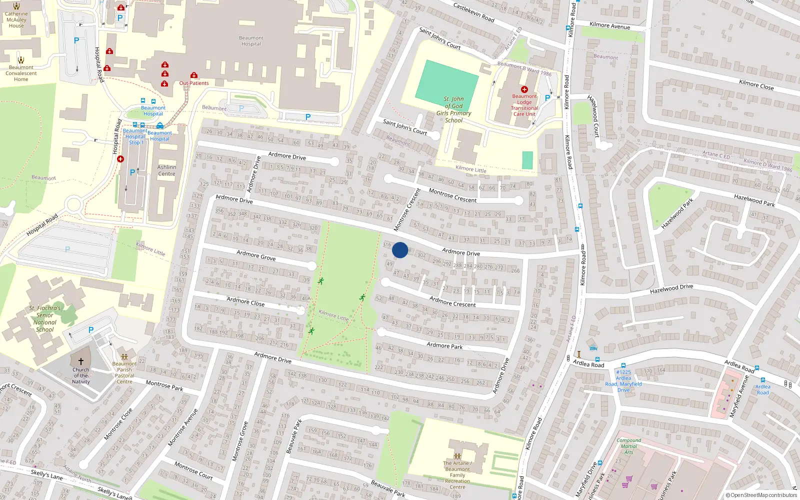 Overhead map showing the location of 310 Ardmore Drive, Artane, Dublin 5