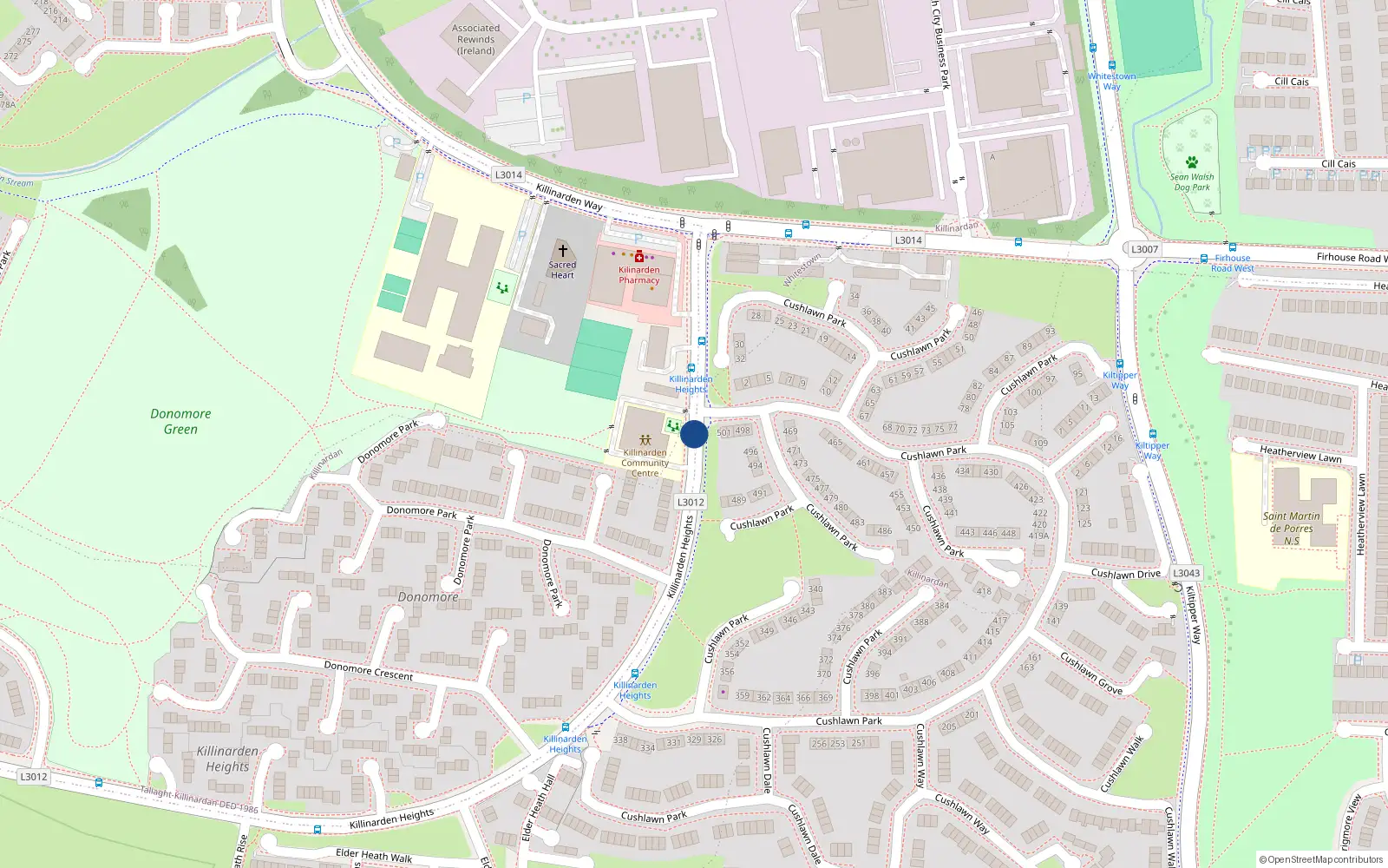 Overhead map showing the location of 310 Killinarden Heights, Dublin