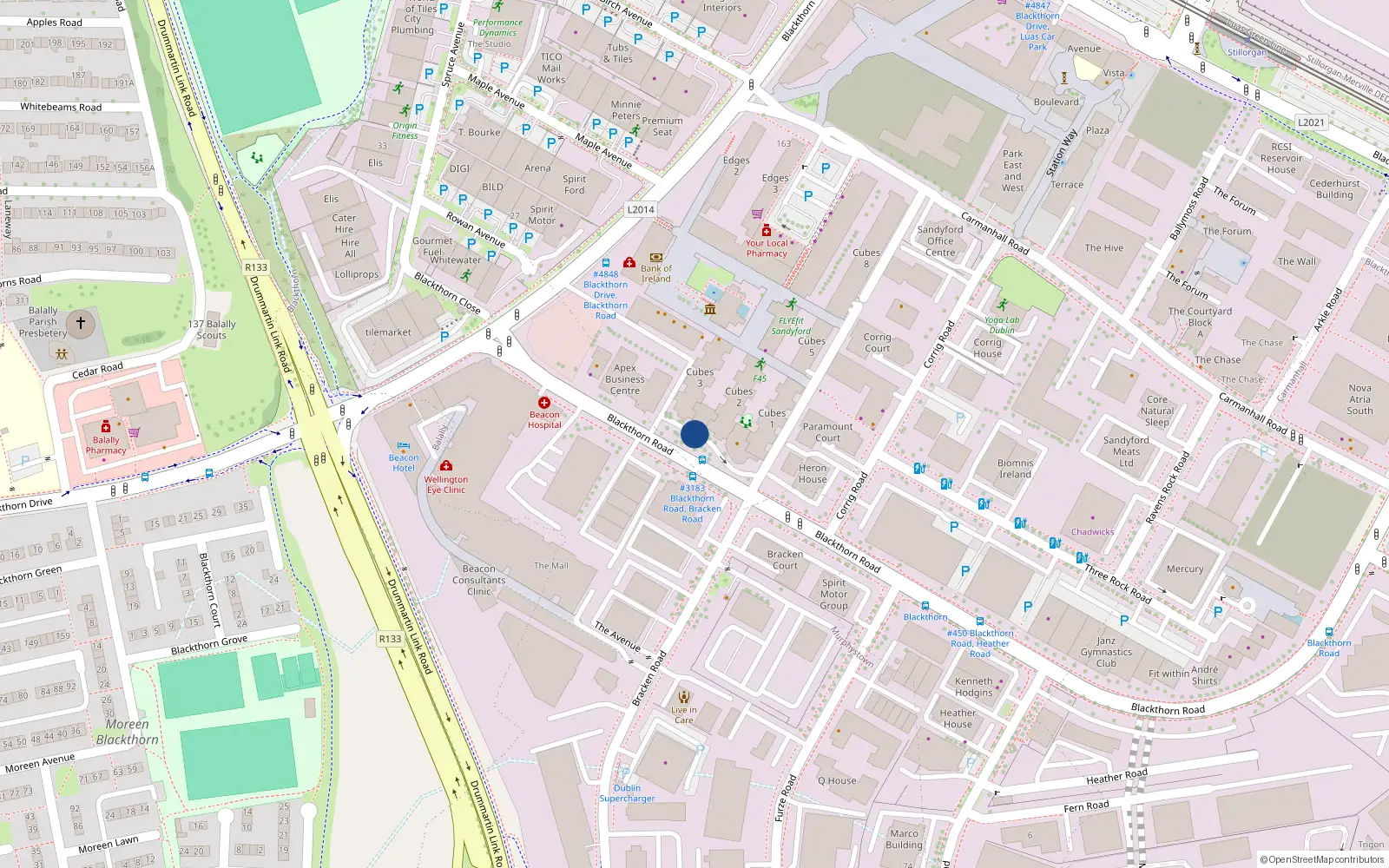 Overhead map showing the location of 311 the Cubes, Beacon Court, Sandyford