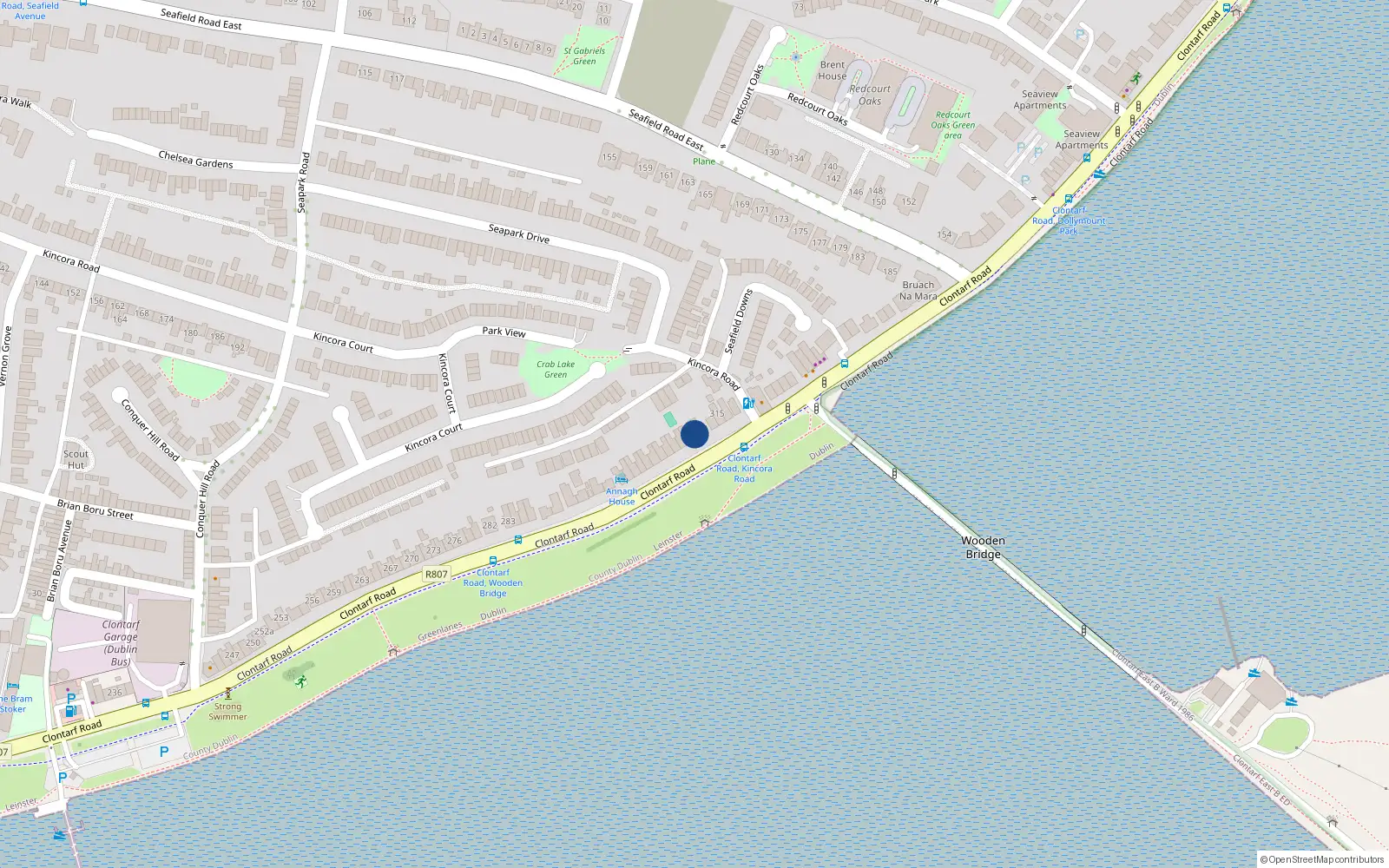 Overhead map showing the location of 312 Clontarf Road, Dublin 3