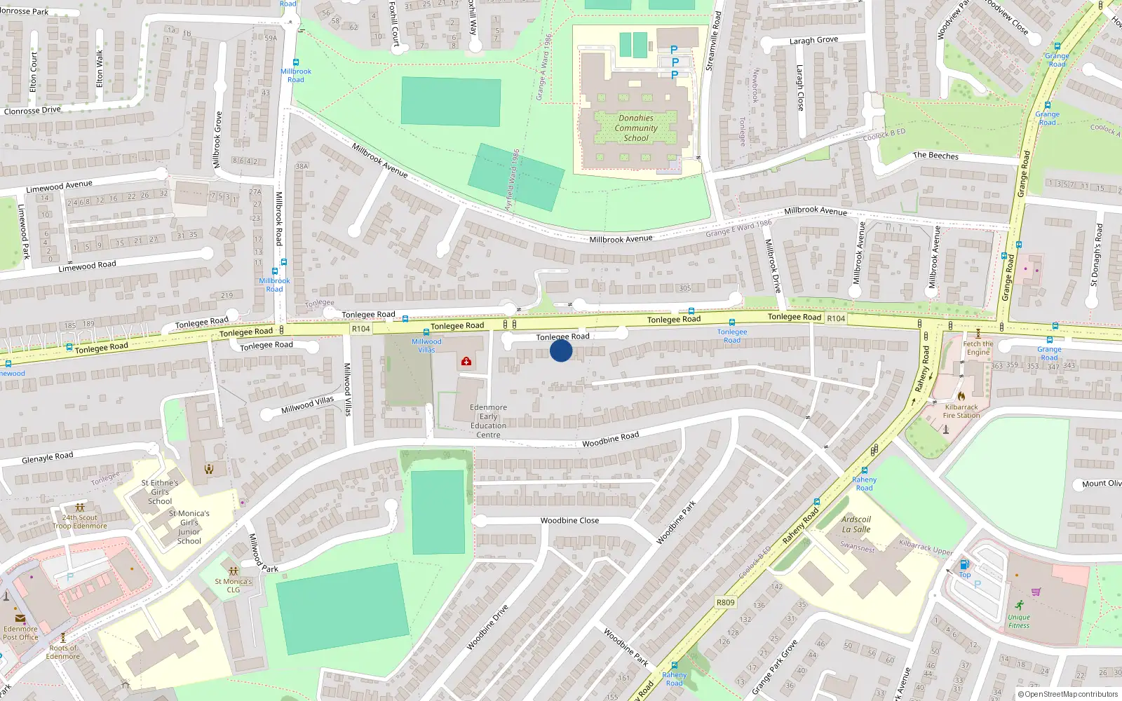 Overhead map showing the location of 312 Tonlegee Road, Dublin 5