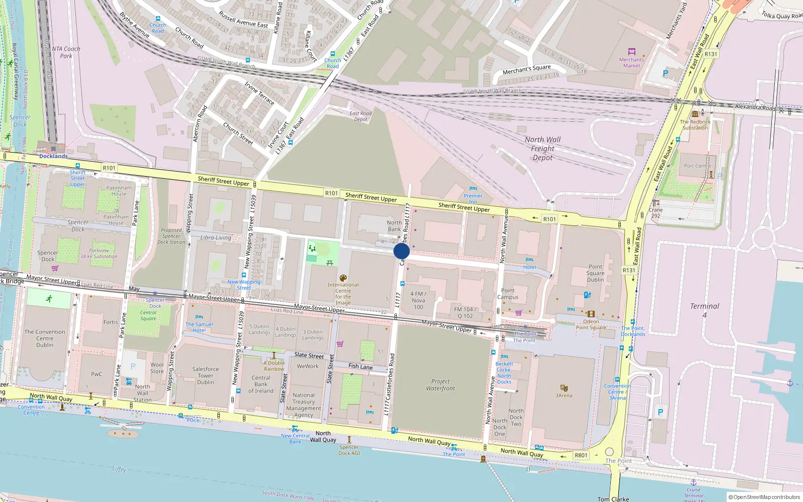 Overhead map showing the location of 3 Castleforbes Road, Dublin 1