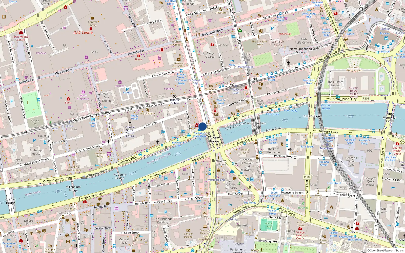 Overhead map showing the location of 314 Bachelors Walk, Dublin 1