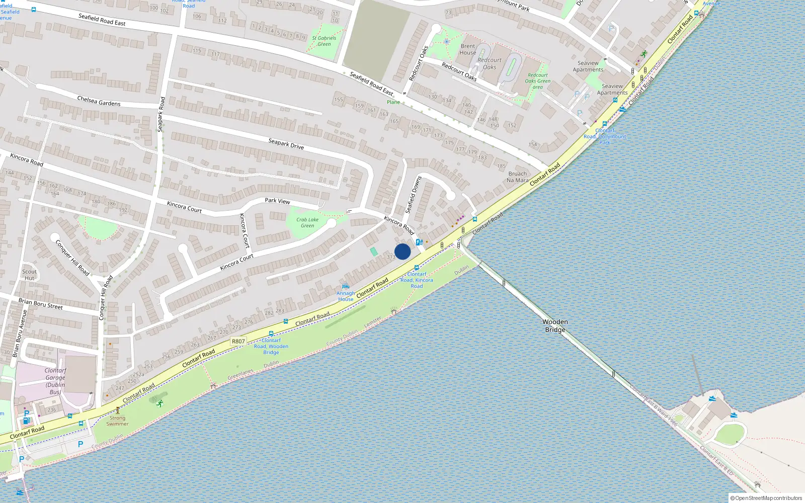 Overhead map showing the location of 314 Clontarf Road, Dublin 3