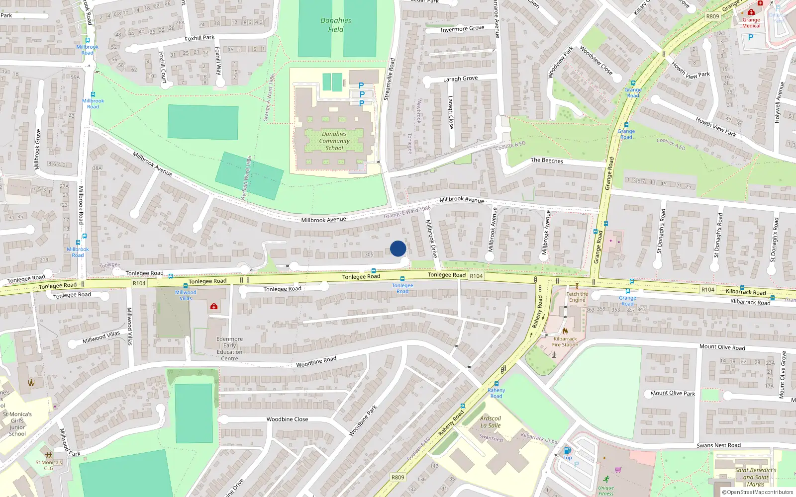 Overhead map showing the location of 315 Tonlegee Road, Raheny, Dublin 5