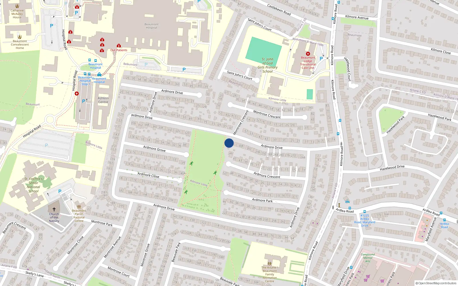 Overhead map showing the location of 316 Ardmore Drive, Artane, Dublin 5