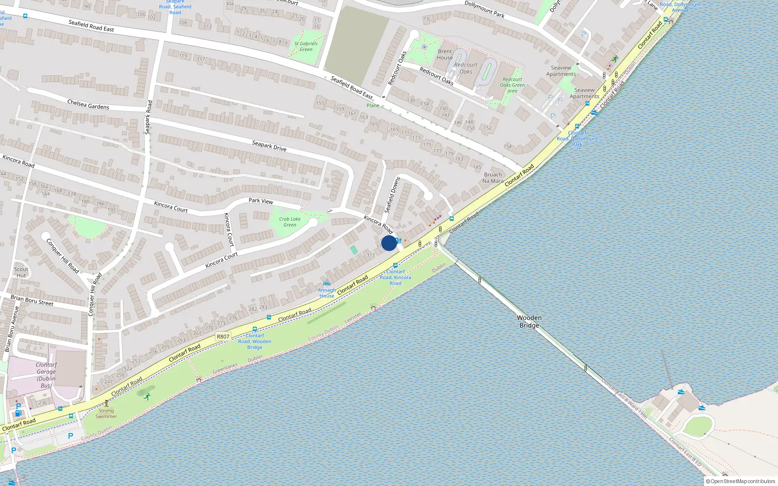 Overhead map showing the location of 316 Clontarf Road, Dublin 3