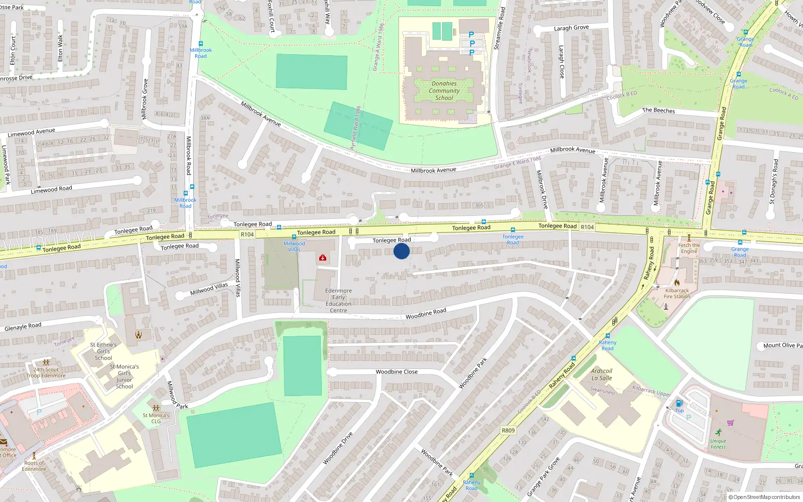 Overhead map showing the location of 316 Tonlegee Road, Raheny, Dublin 5