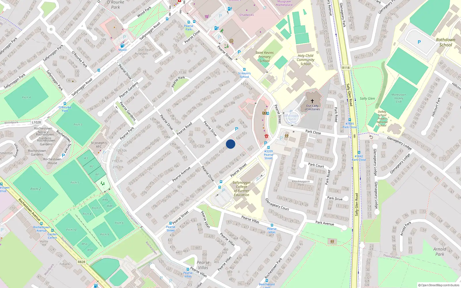 Overhead map showing the location of 317 Pearse Avenue, Sallynoggin