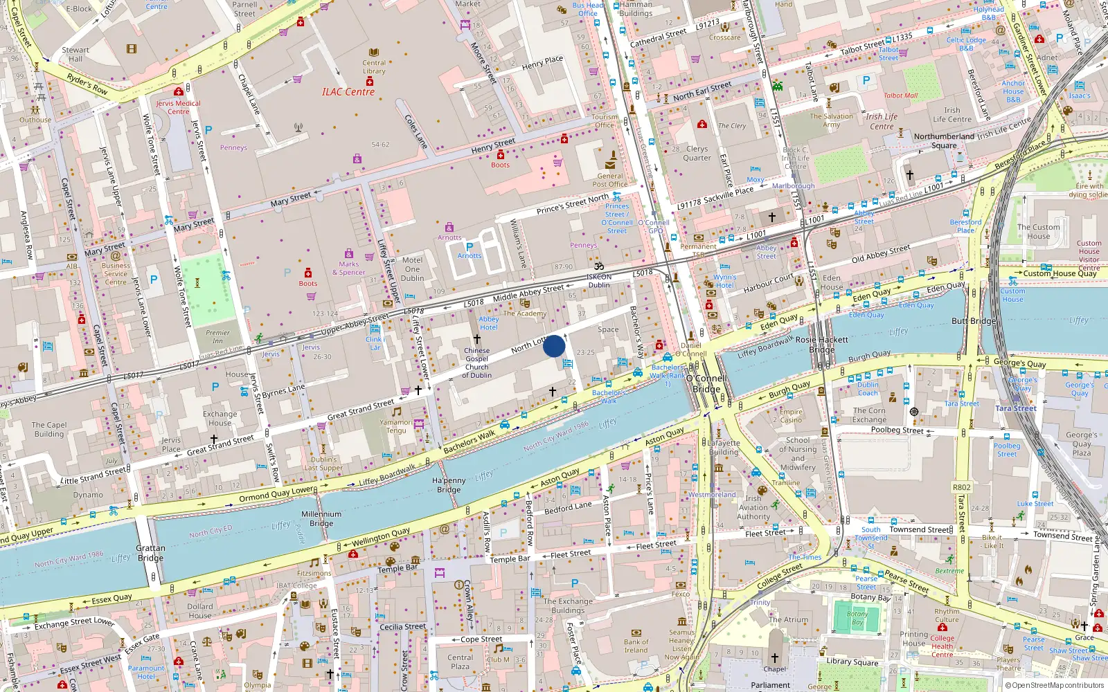 Overhead map showing the location of 319 Bachelors Walk, Dublin 1, Dublin