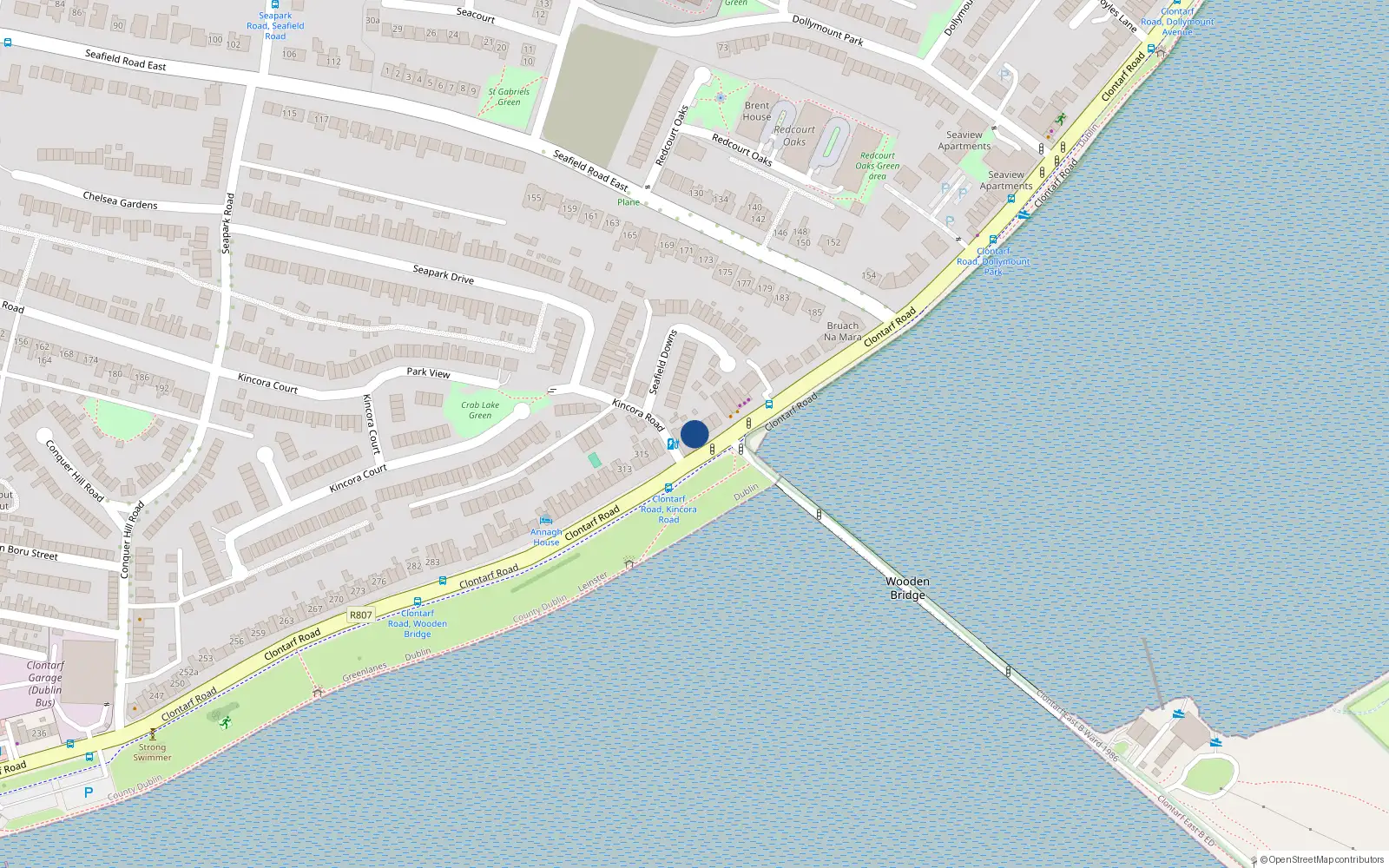 Overhead map showing the location of 319 Clontarf Road, Dublin 3