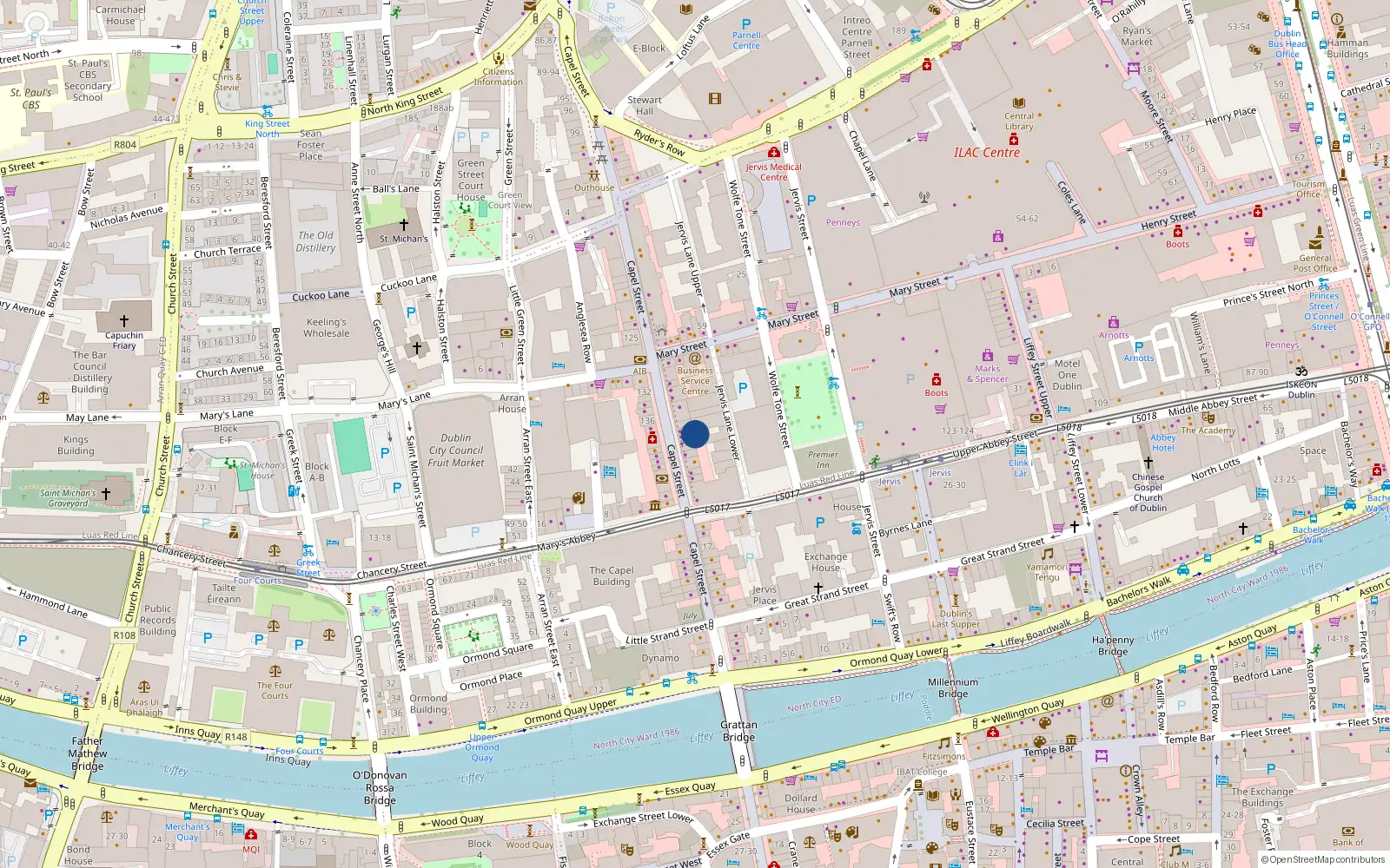 Overhead map showing the location of 31A Capel Street, Apartment 1, Dublin 1