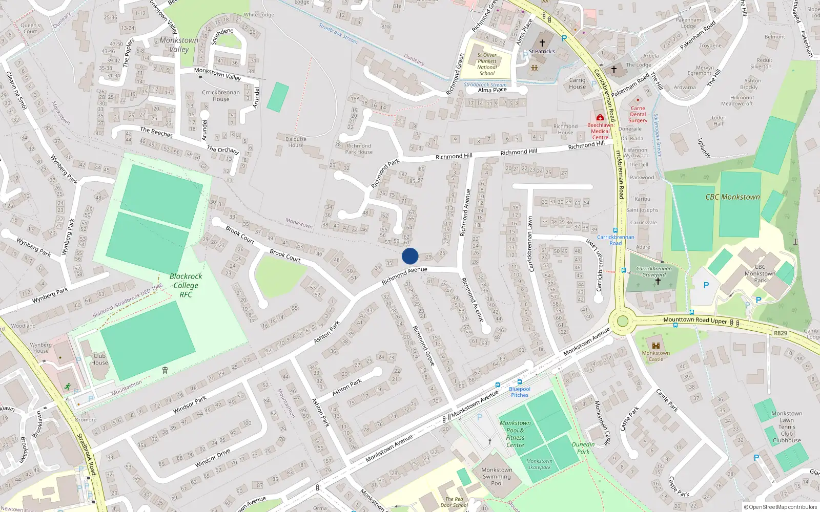 Overhead map showing the location of 31A Richmond Avenue, Monkstown, Dublin