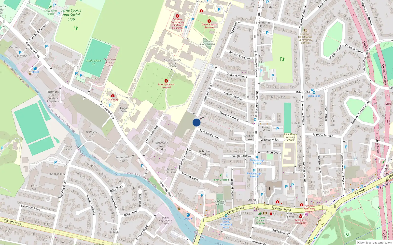 Overhead map showing the location of 31A Richmond Avenue, Fairview, Dublin 3