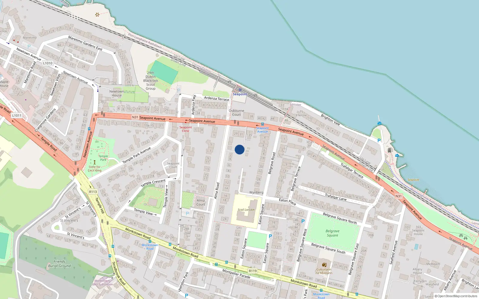 Overhead map showing the location of 31A Seapoint Avenue, Blackrock
