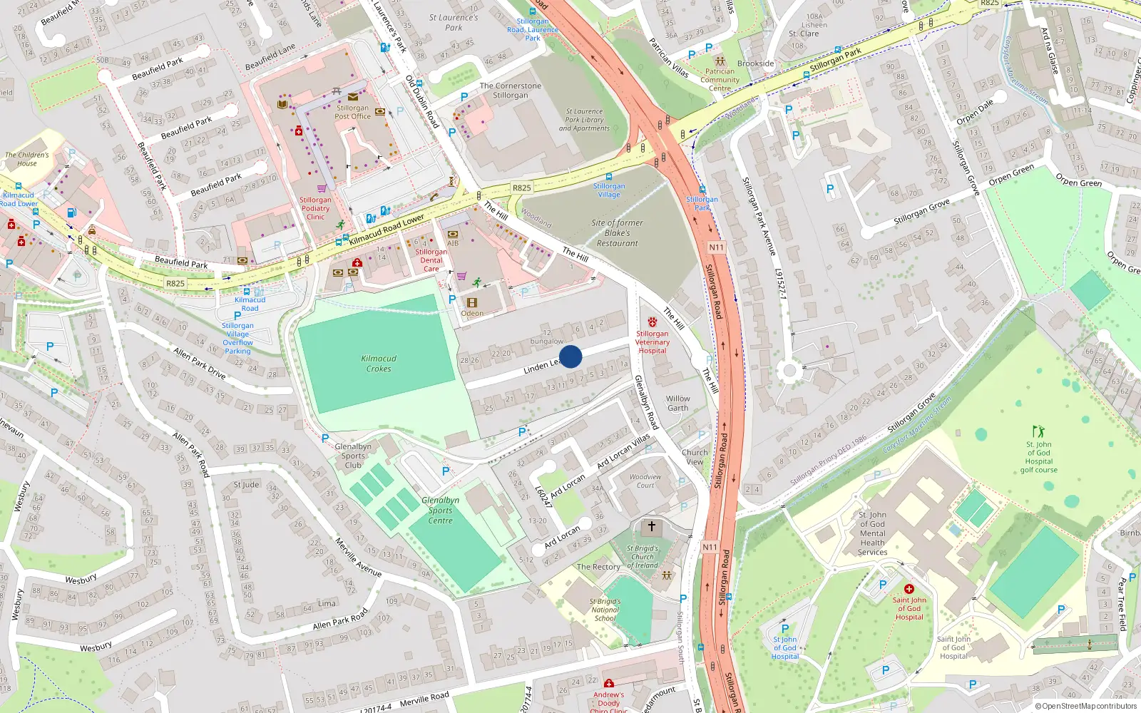 Overhead map showing the location of 31A Woodies Park, Stillorgan