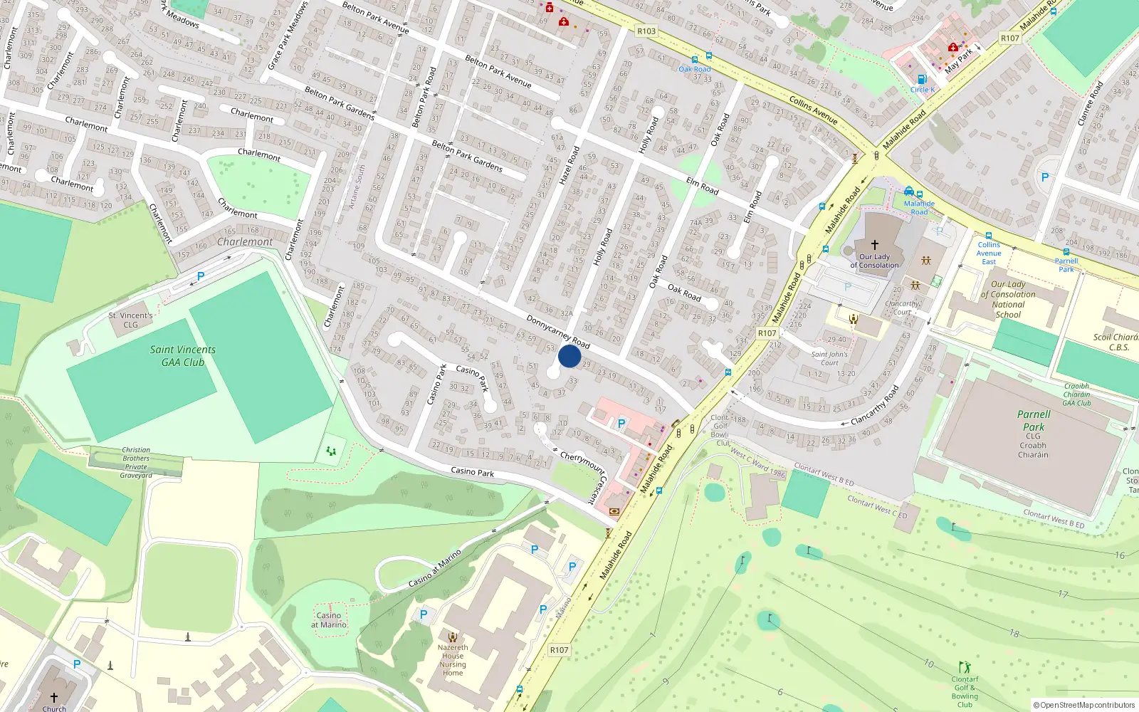 Overhead map showing the location of 31B Donnycarney Road, Dublin 9