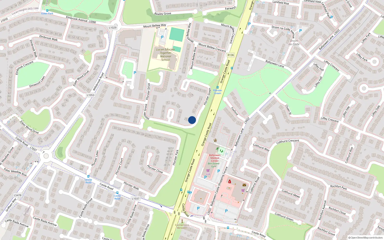 Overhead map showing the location of 31fforster Drive, Lucan, Dublin