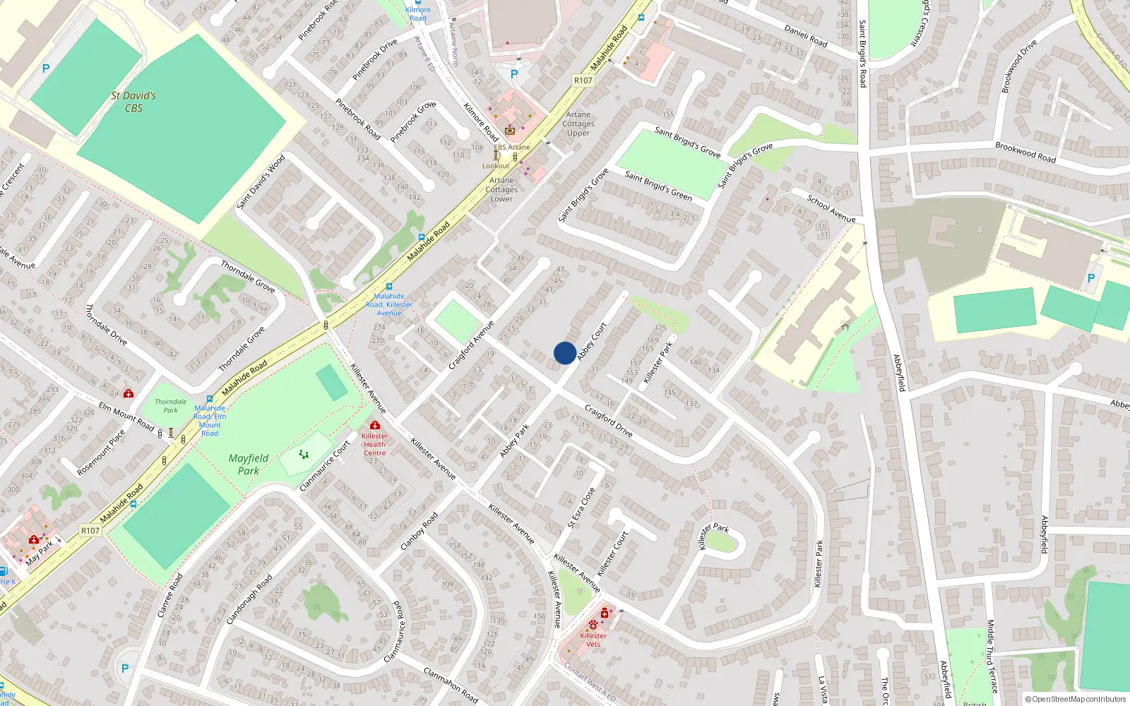 Overhead map showing the location of 32 Abbey Park, Dublin 5