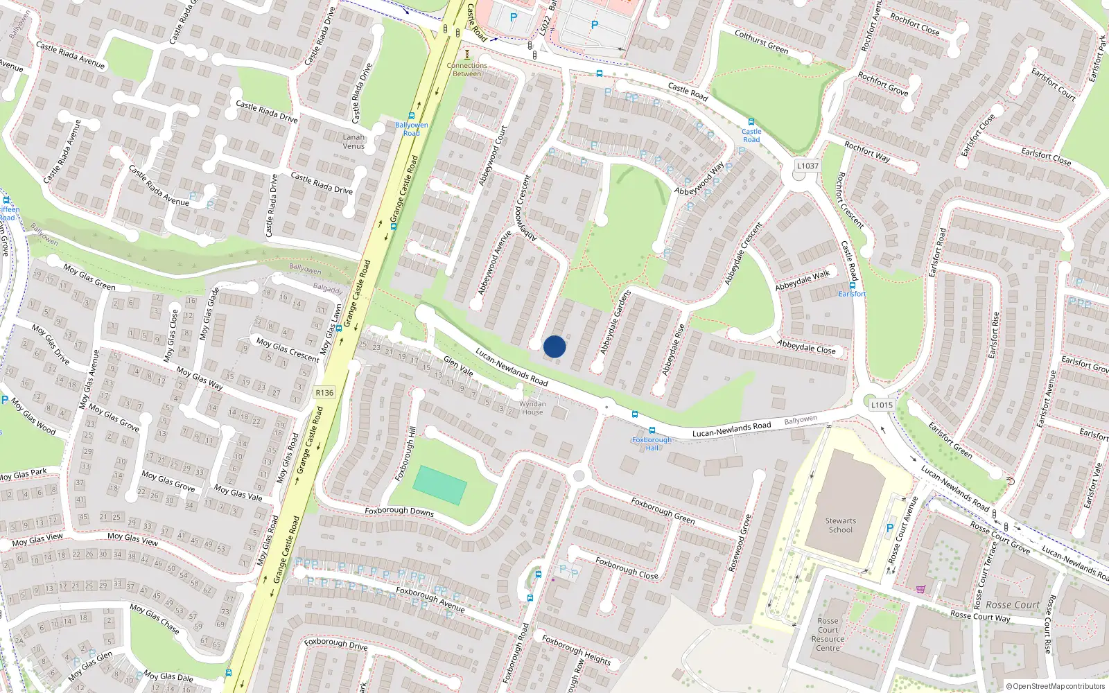 Overhead map showing the location of 32 Abbeywood Crescent, Lucan