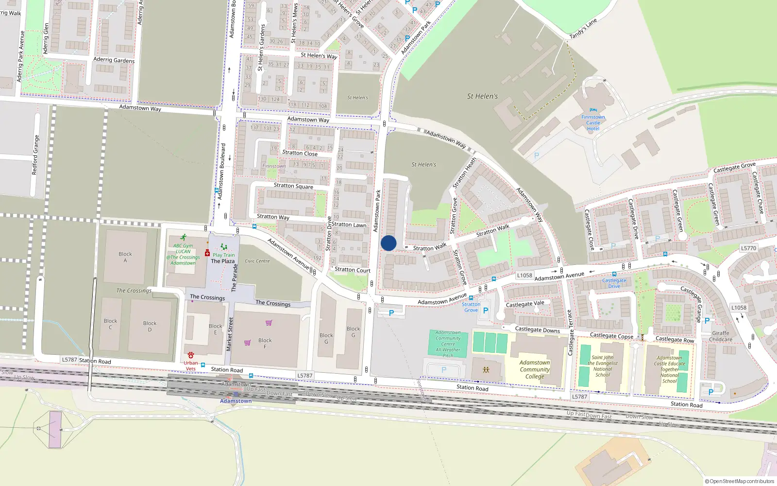 Overhead map showing the location of 32 Adamstown Park, Lucan