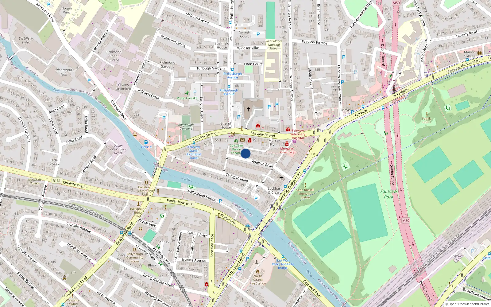 Overhead map showing the location of 32 Addison Road, Dublin 3