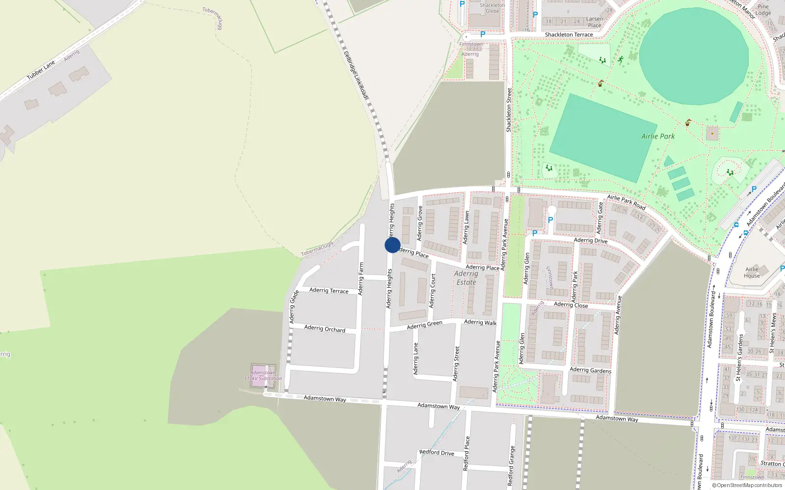 Overhead map showing the location of 32 Aderrig Heights, Lucan