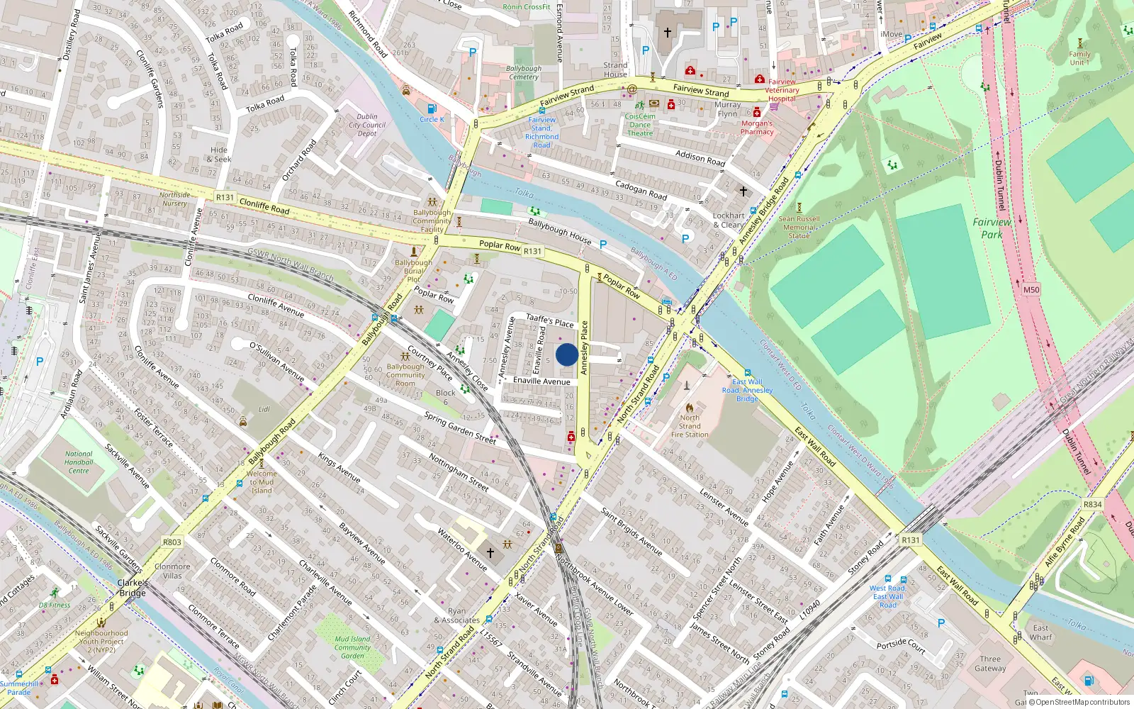Overhead map showing the location of 32 Annesley Place, North Strand, Dublin 3