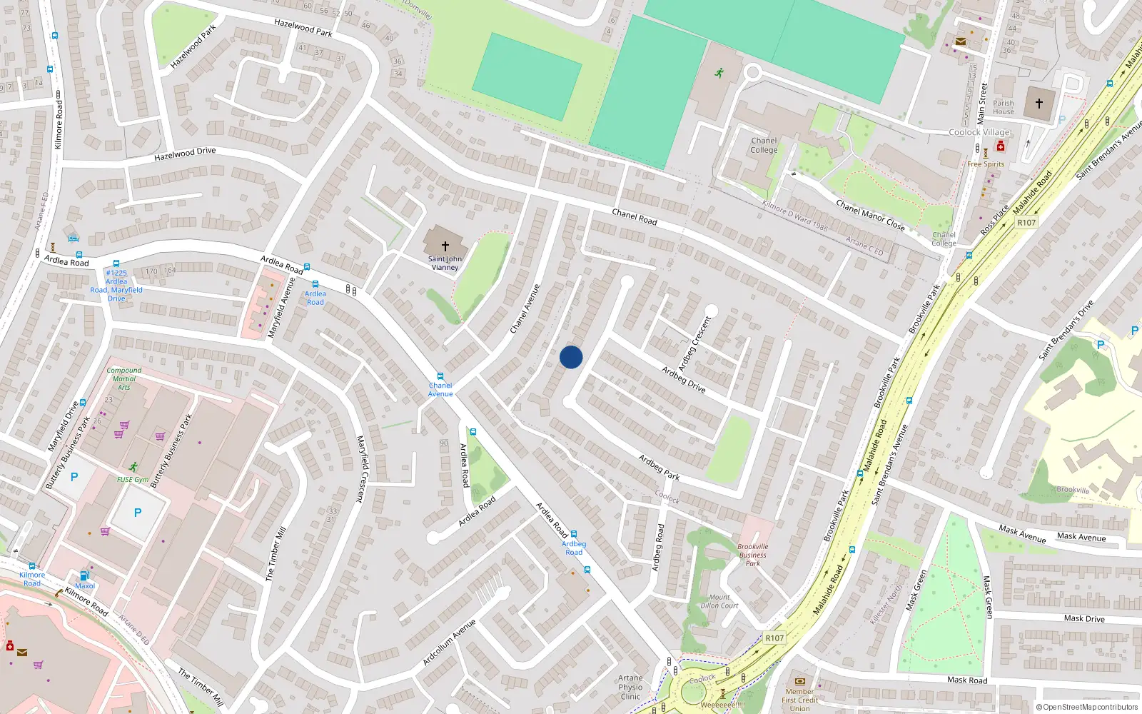 Overhead map showing the location of 32 Ardbeg Park, Dublin 5