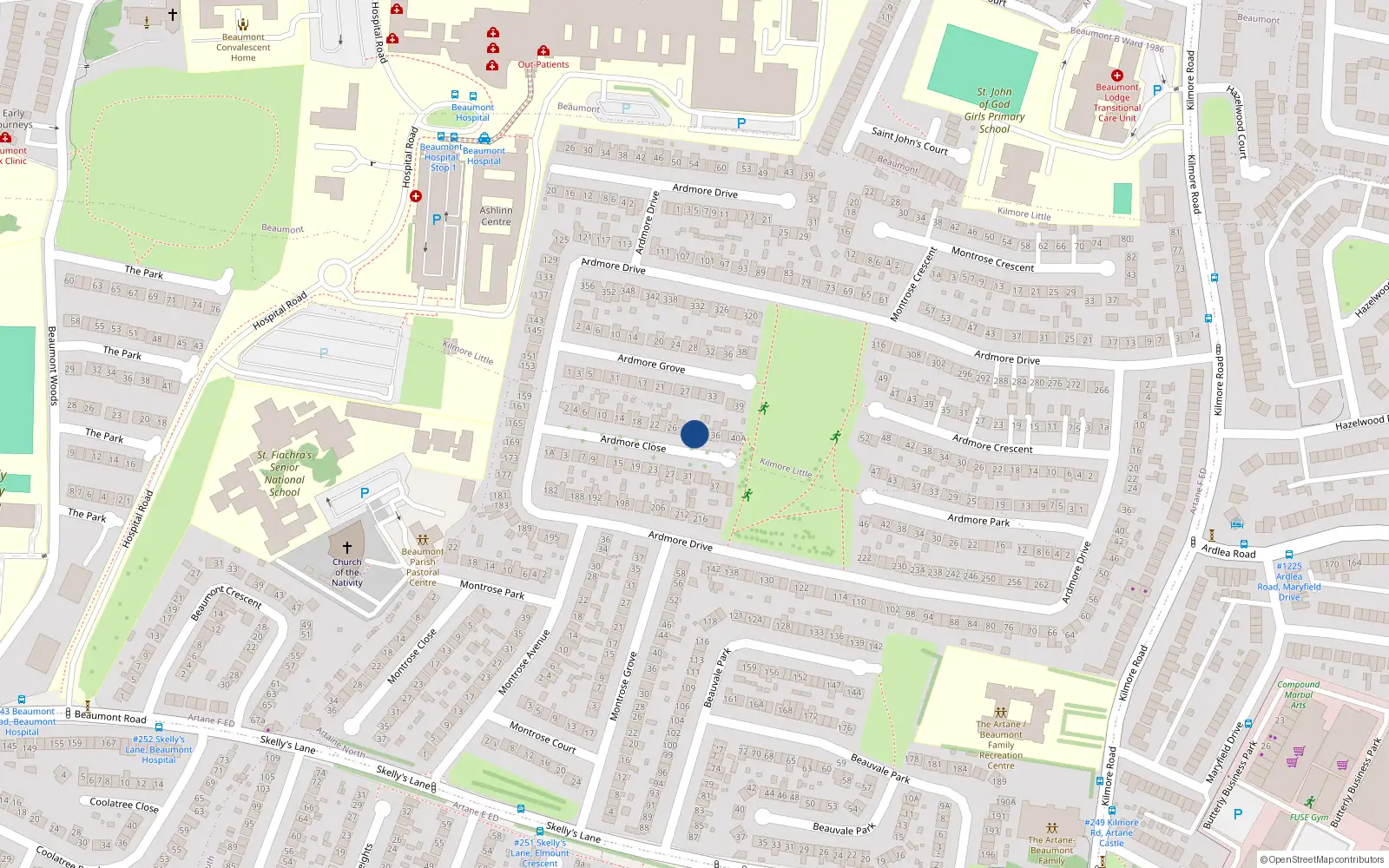 Overhead map showing the location of 32 Ardmore Close, Artane, Dublin 5