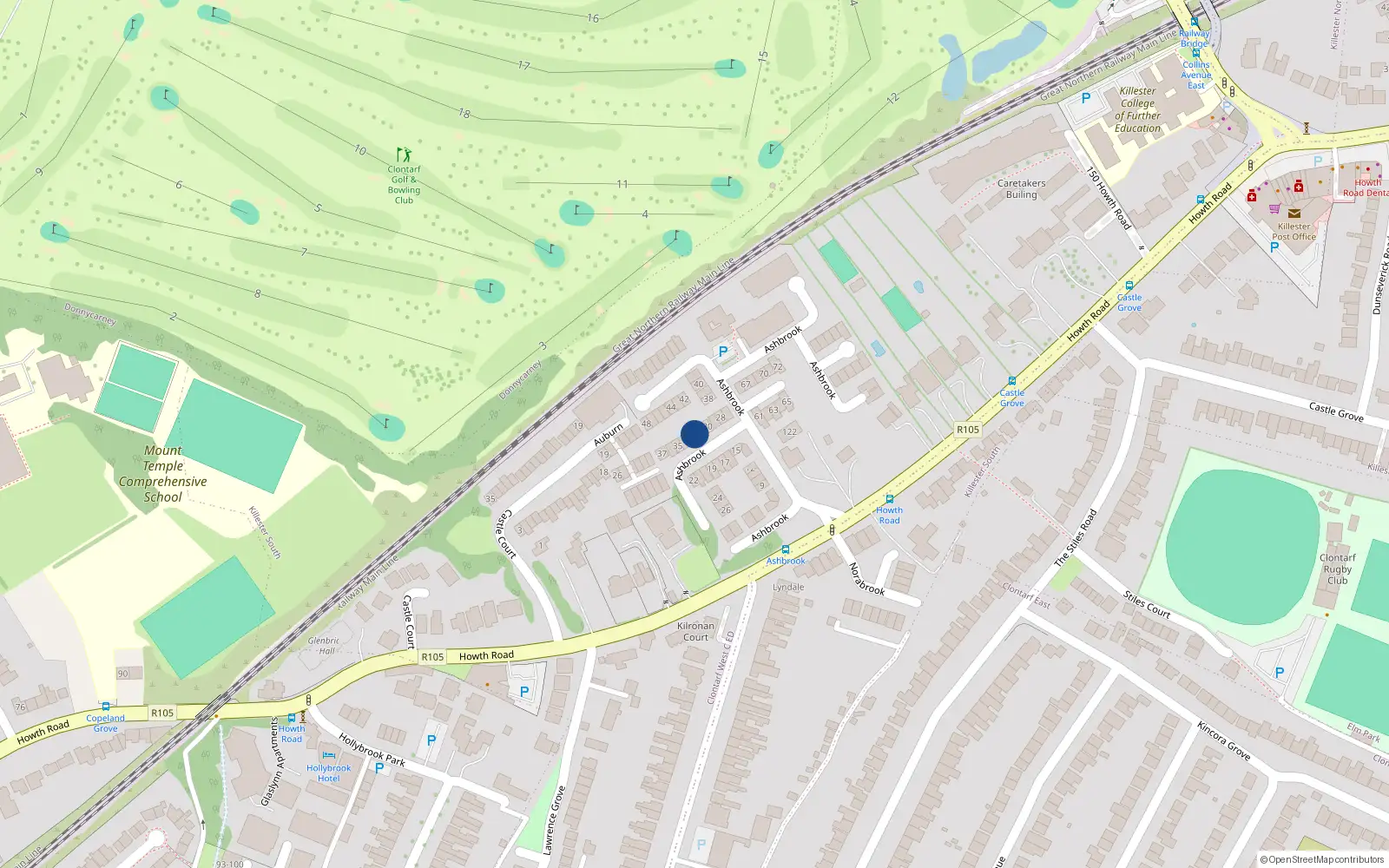 Overhead map showing the location of 32 Ashbrook Howth Road, Dublin 3