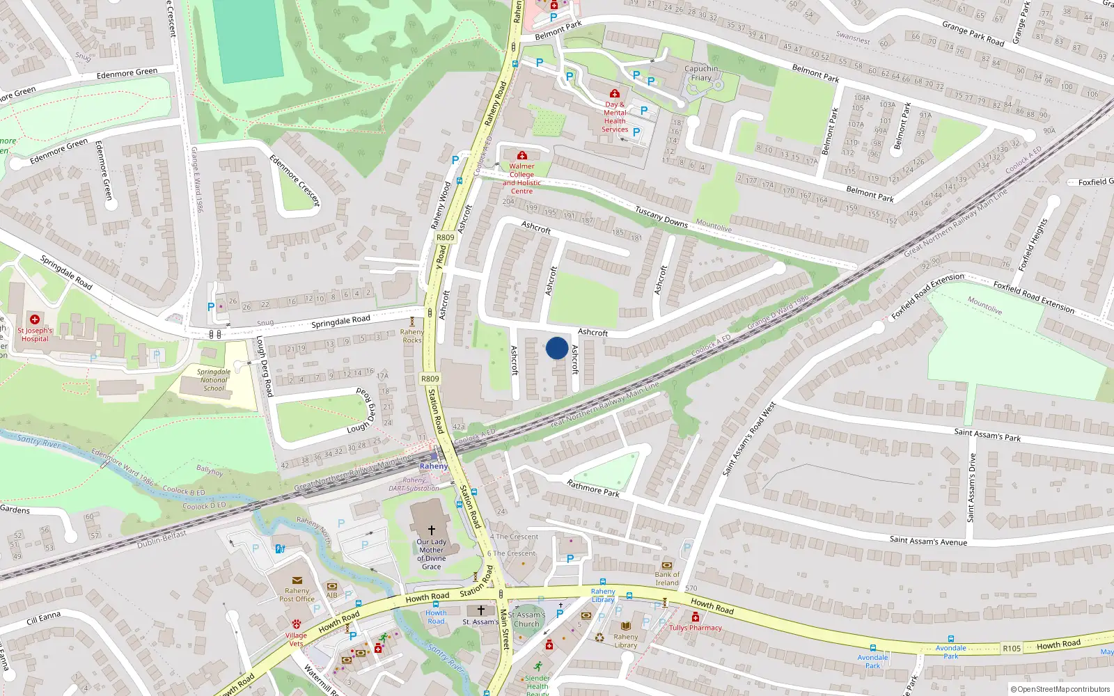 Overhead map showing the location of 32 Ashcroft Raheny, Dublin 5