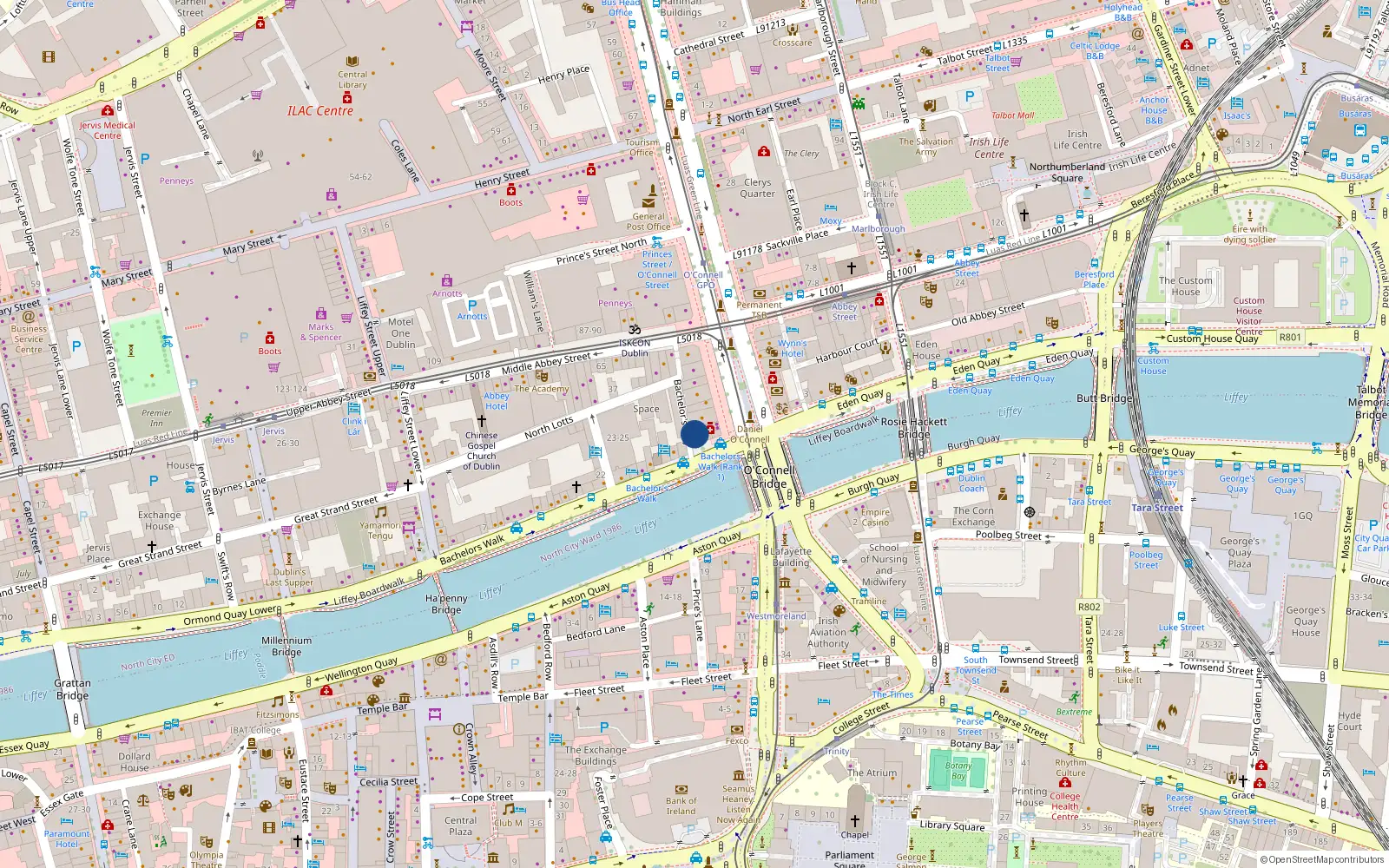 Overhead map showing the location of 32 Bachelors Walk, Dublin 1