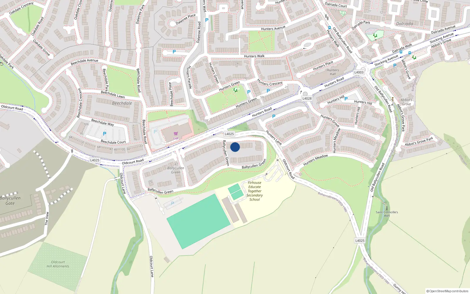 Overhead map showing the location of 32 Ballycullen Green, Dublin 24