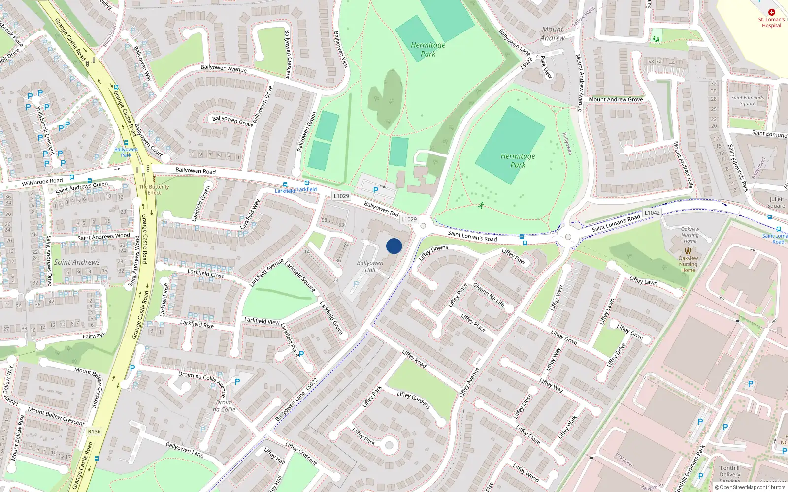 Overhead map showing the location of 32 Ballyowen Hall, Ballyowen Lane, Lucan