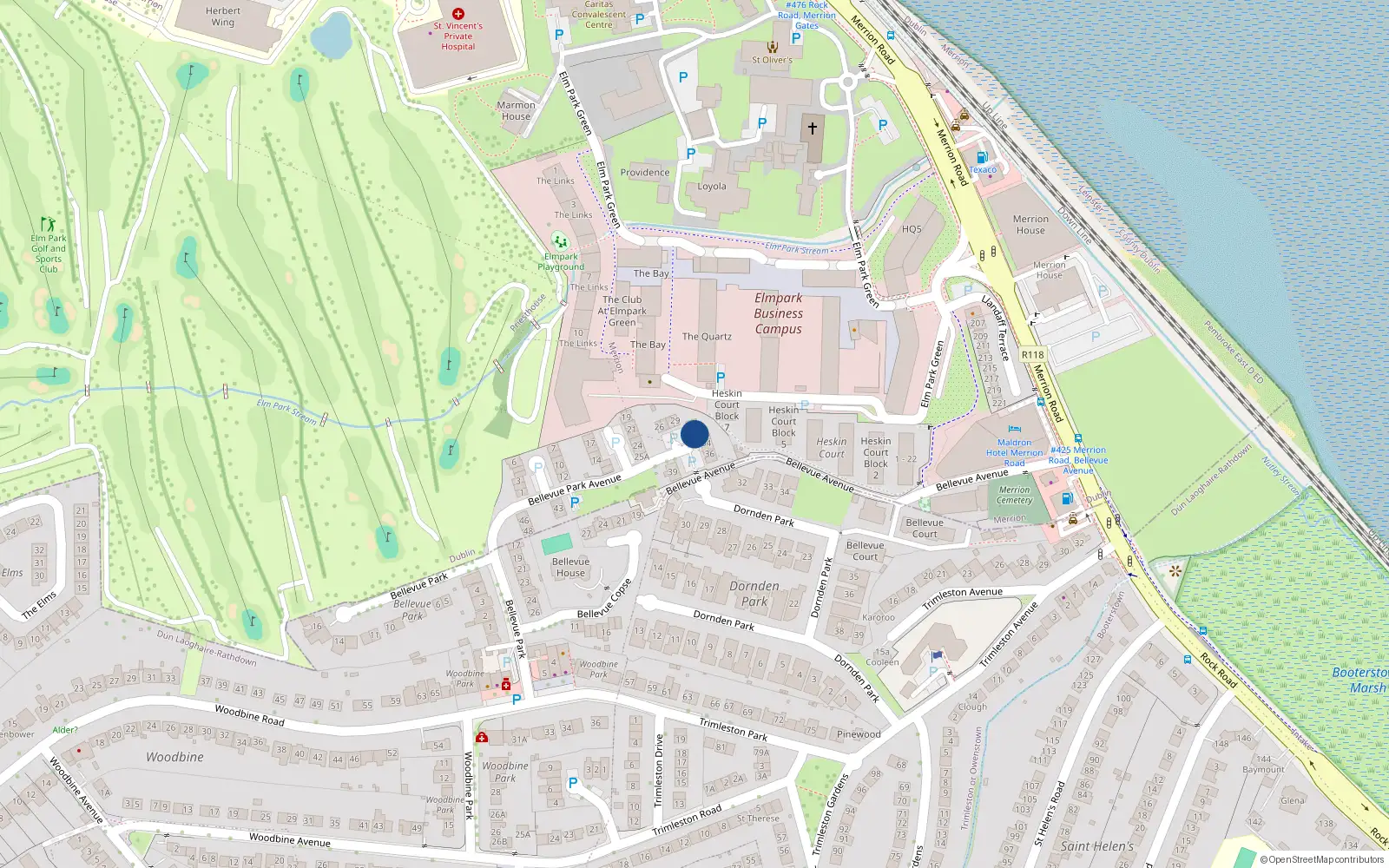 Overhead map showing the location of 32 Bellevue Park Avenue, Priesthouse