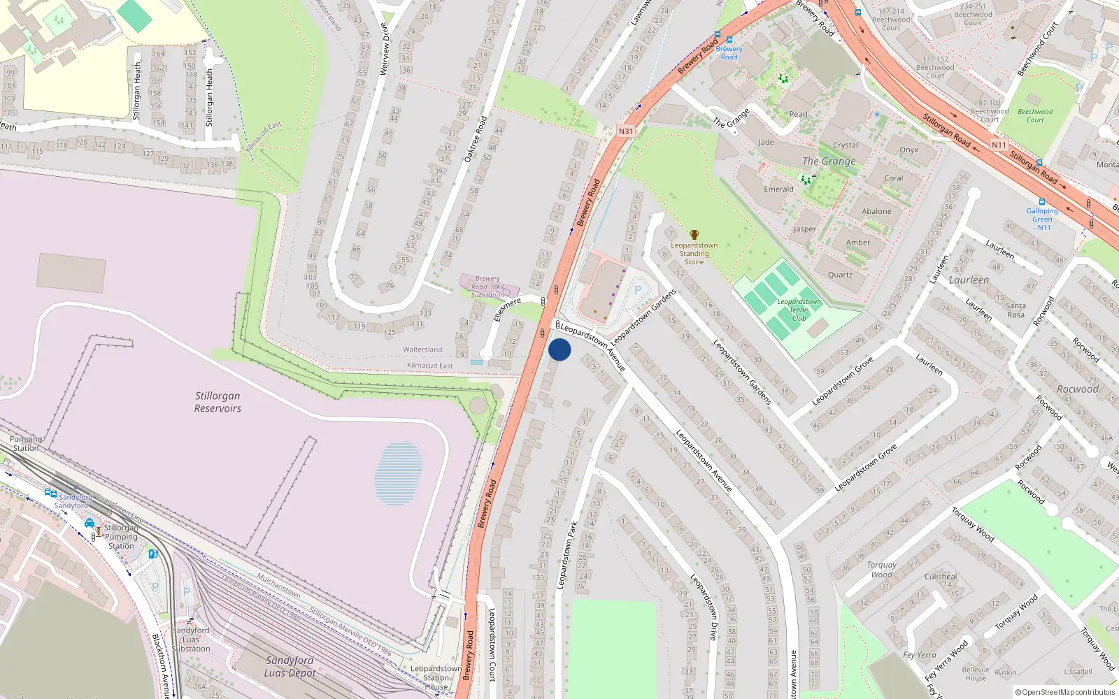 Overhead map showing the location of 32 Brewery Road, Stillorgan, Dublin