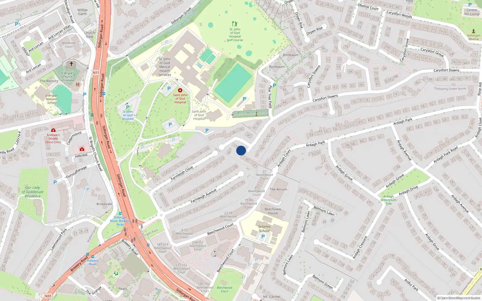 Overhead map showing the location of 32 Carsfort Downs, Blackrock