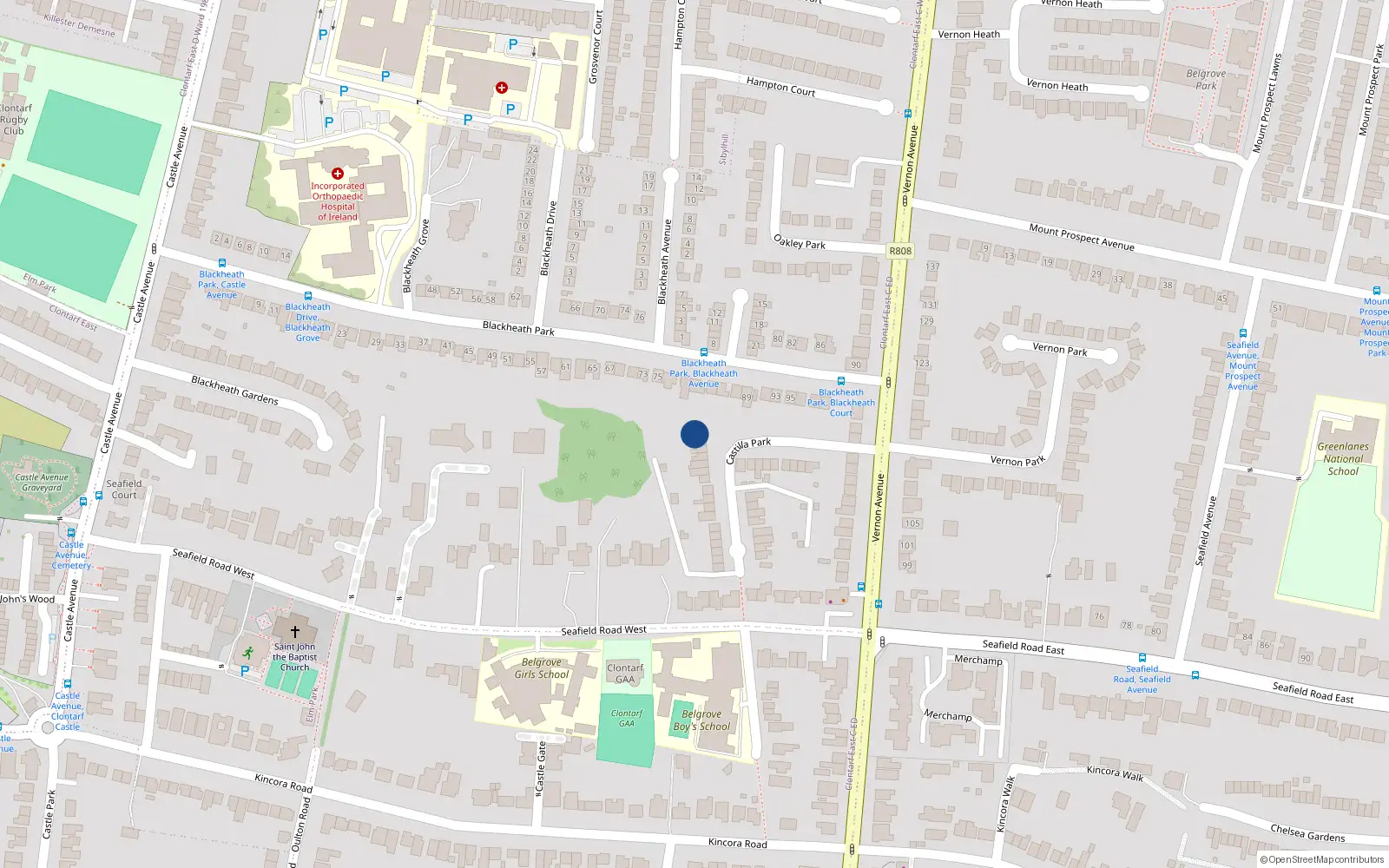 Overhead map showing the location of 32 Castilla Park, Dublin 3