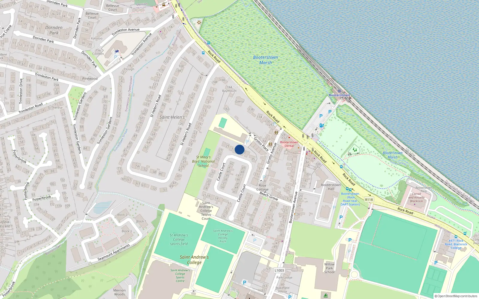 Overhead map showing the location of 32 Castle Court, Blackrock