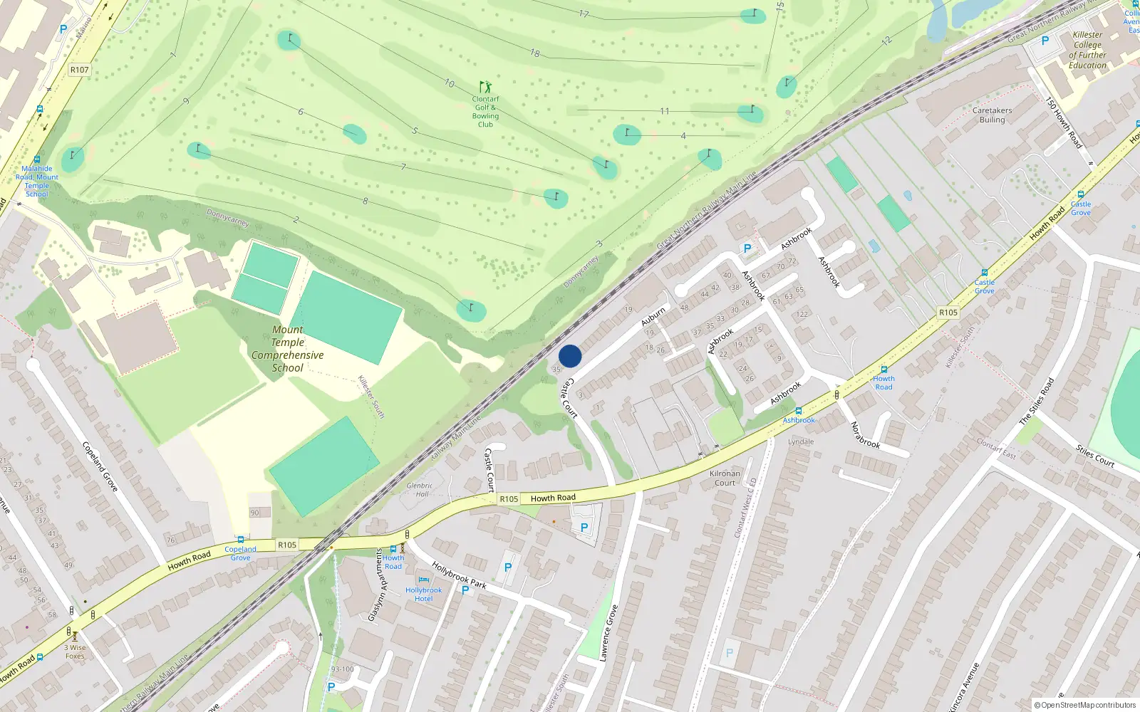 Overhead map showing the location of 32 Castle Court, Dublin 3