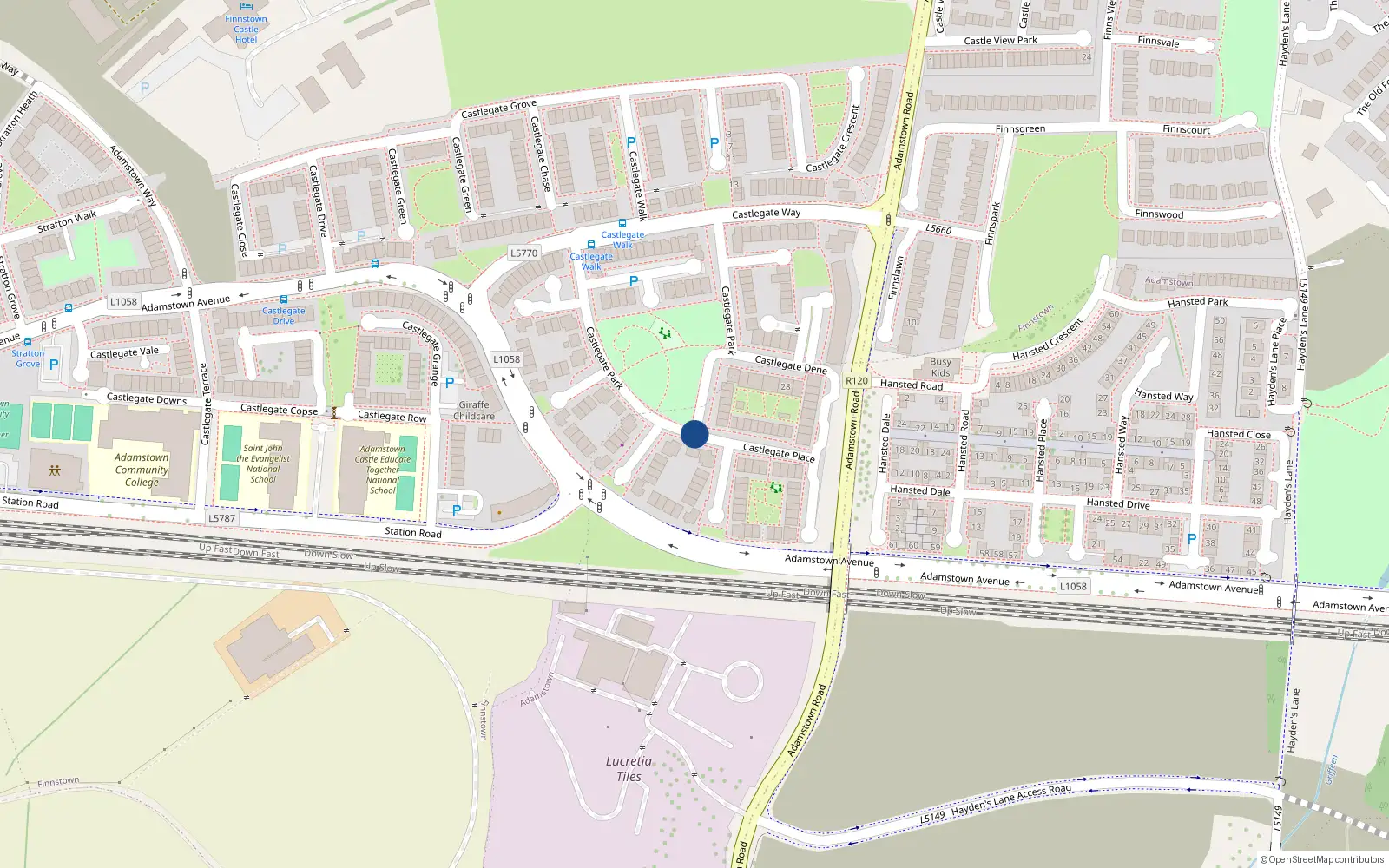 Overhead map showing the location of 32 Castlegate Park, Lucan
