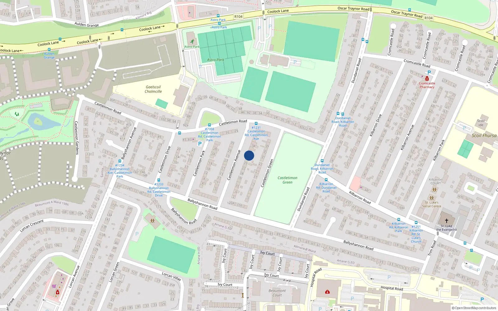 Overhead map showing the location of 32 Castletimon Avenue, Dublin 5